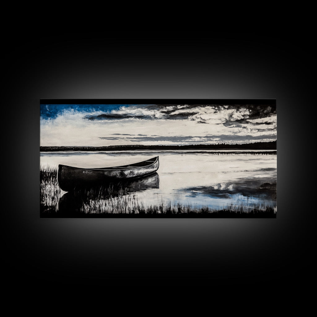 Still Water, Black and White Art, Reflection Canvas Print, Lake Scene Wall Art, Nature Decor, Peaceful Home Art, Framed Canvas Print