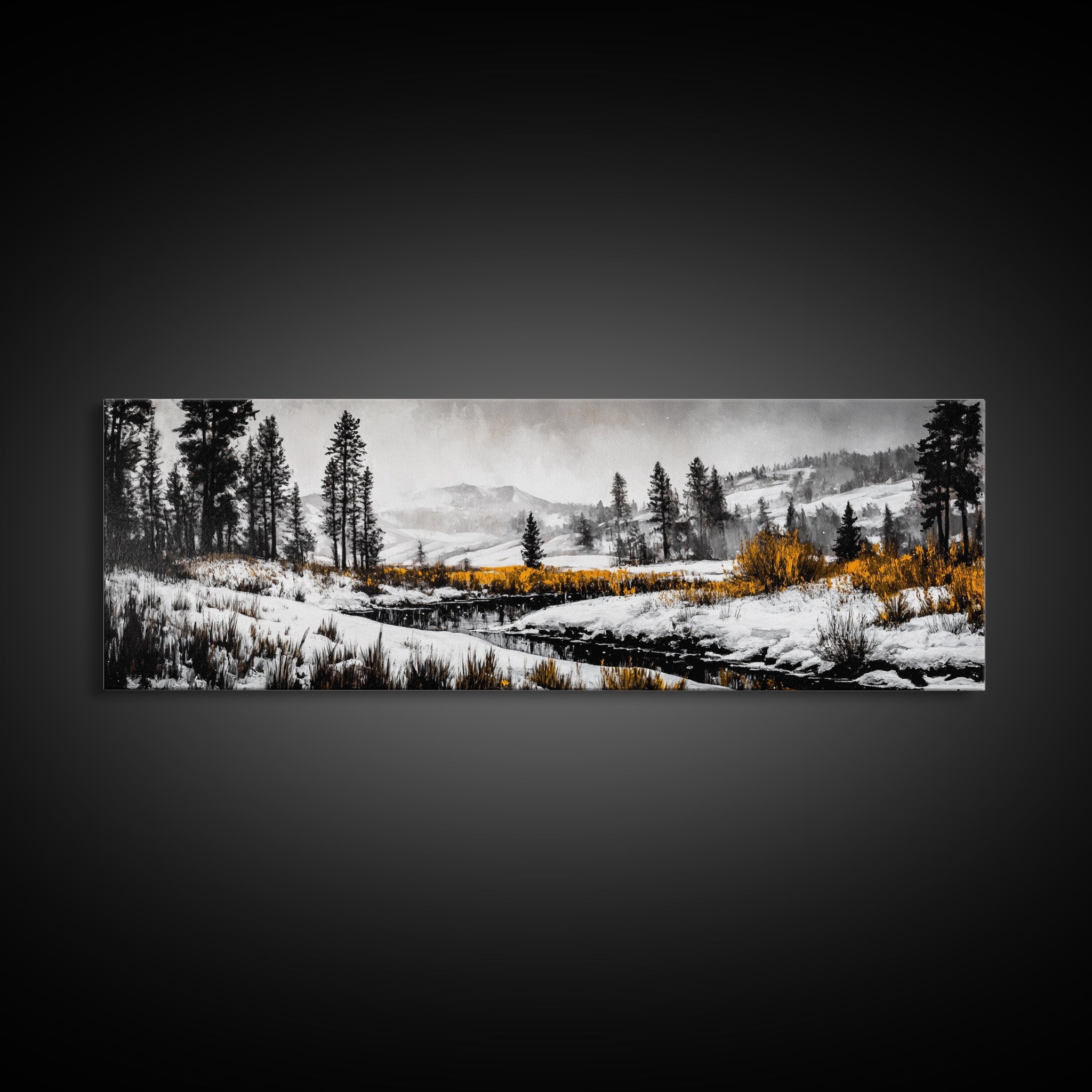 Winter Landscape Art, Snowy Mountain Decor, Modern Rustic Wall Art, Cabin Wall Decor, Nature Print, Framed Canvas Print