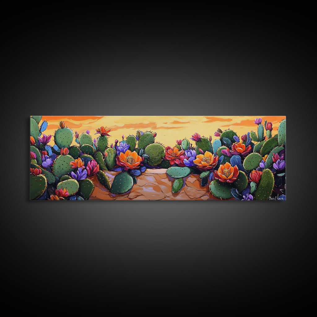 Cactus Garden Bloom, Southwest Succulent Art, Bright Floral Desert Scene, Framed Canvas Print, Kitchen Wall Art, Boho Botanical Decor
