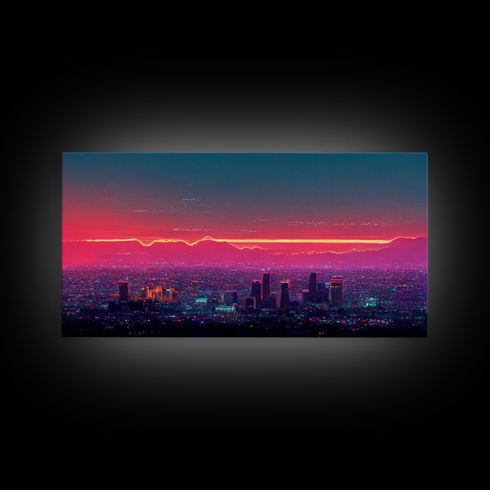 Los Angeles Wall Art, California at sunset canvas print, outrun style, vapor wave, synth wave sunset, ready to hang wall art