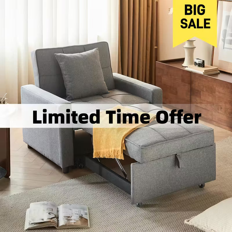 3-in-1 Convertible Sofa Bed Chair, Futon Couch with Pull-Out Bed & Reclining Backrest, Space-Saving Design - No Assembly Required, Removable Sleeper Sofa, Ideal for Small Apartments, Dorms, Studios, Ships from US