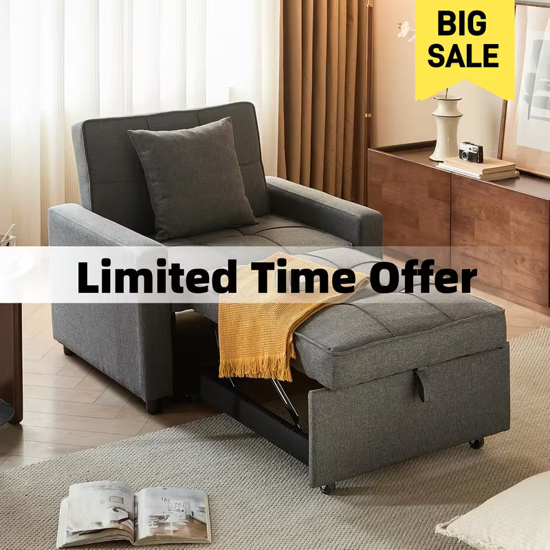 3-in-1 Convertible Sofa Bed Chair, Futon Couch with Pull-Out Bed & Reclining Backrest, Space-Saving Design - No Assembly Required, Removable Sleeper Sofa, Ideal for Small Apartments, Dorms, Studios, Ships from US