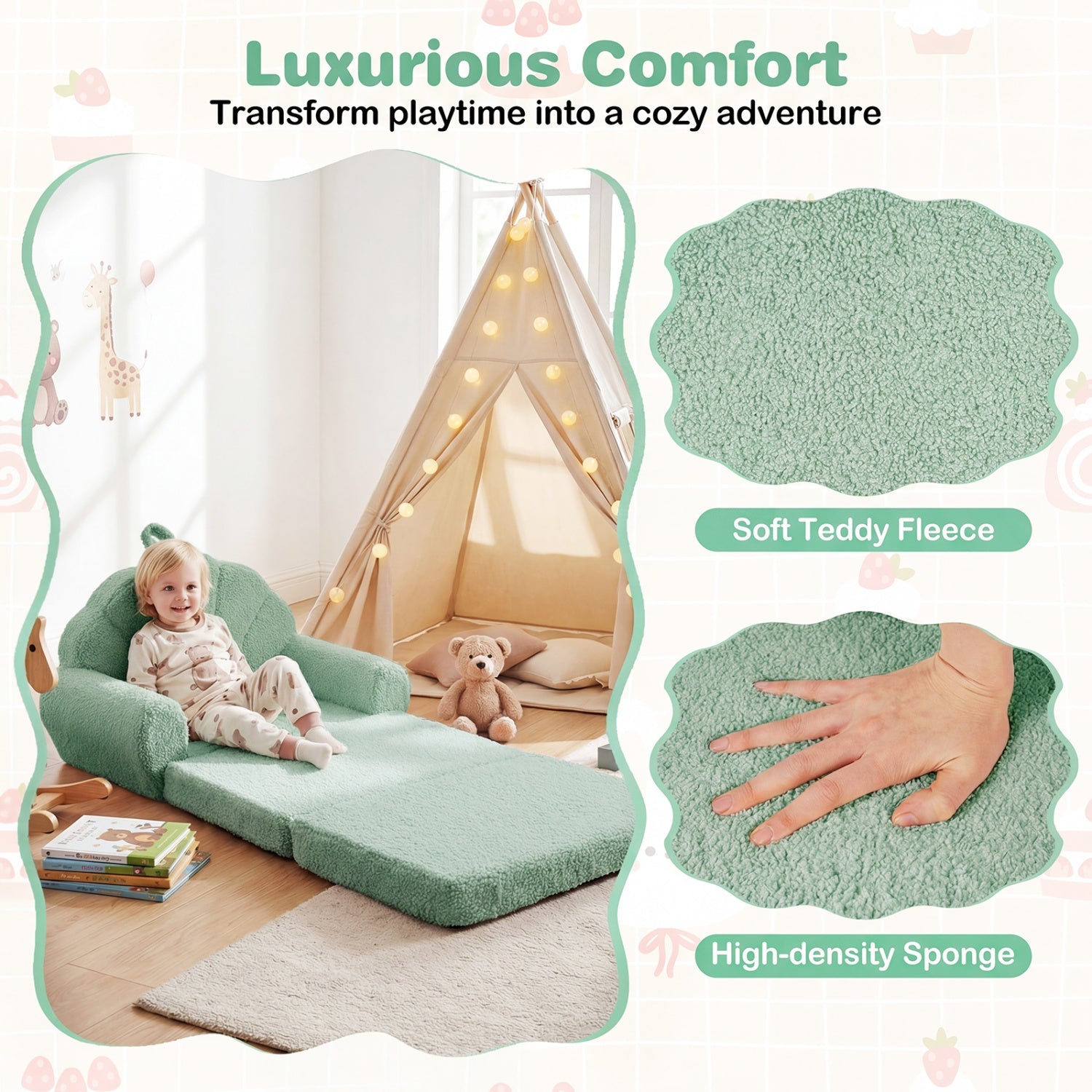 Convertible Kids Sofa 2-in-1 Fold out Toddler Couch Chair