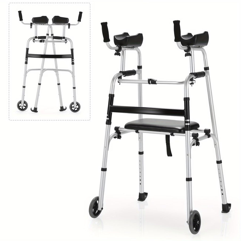 Costway Foldable Aluminum Alloy Walker with Seat & Armrest Pad – Adjustable