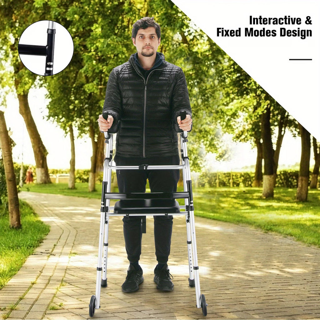 Costway Foldable Aluminum Alloy Walker with Seat & Armrest Pad – Adjustable