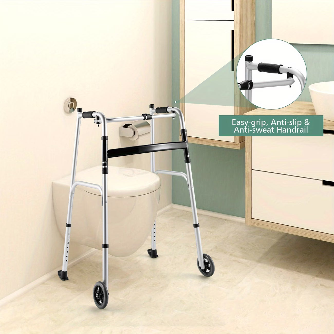 Costway Foldable Aluminum Alloy Walker with Seat & Armrest Pad – Adjustable