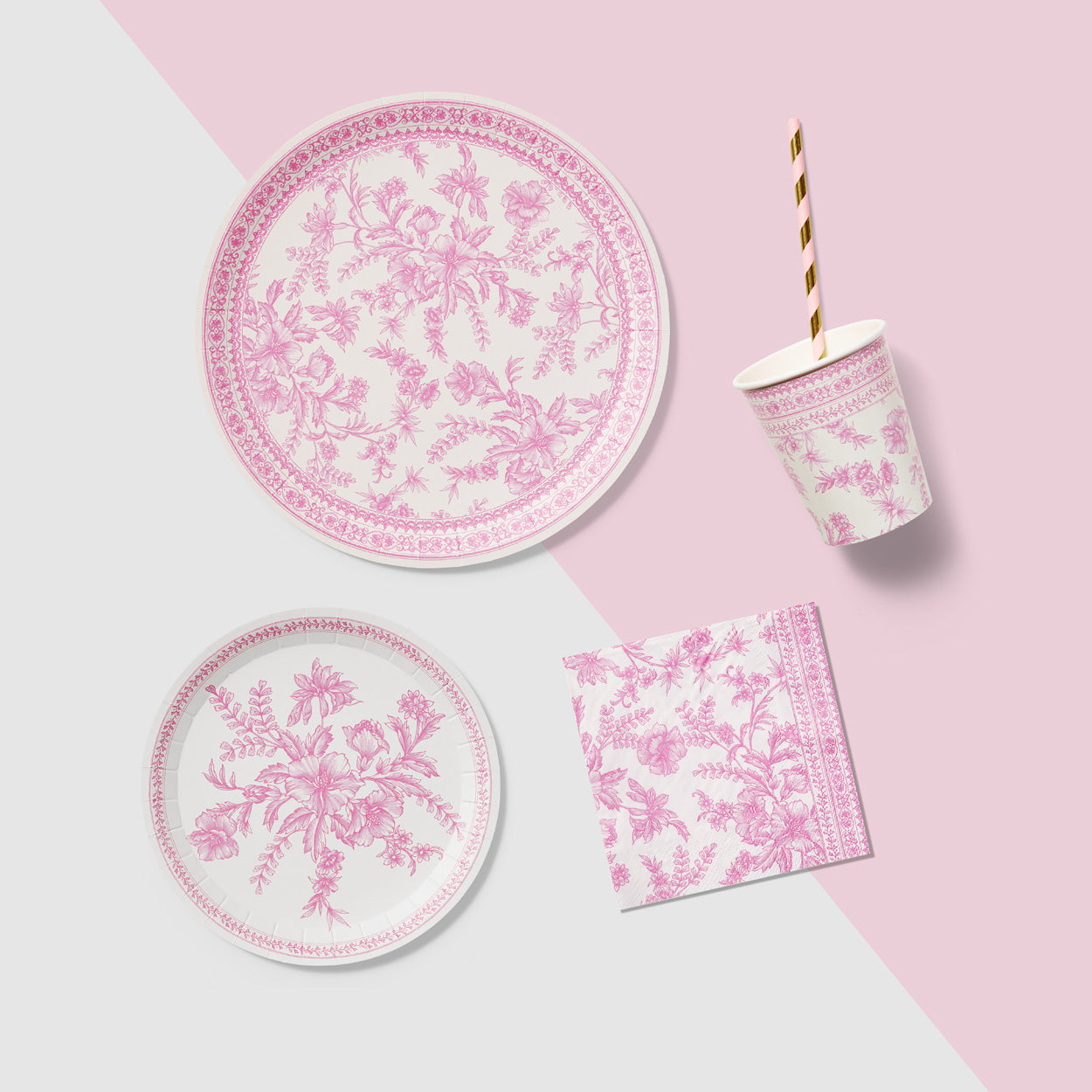 Pink Toile Large Plates (10 per pack)