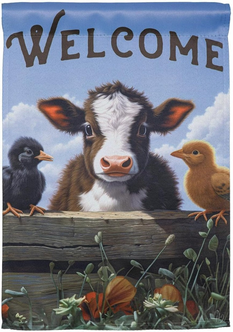 Cow and Chicks 2 Sided Garden Flag