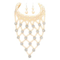 Flower Stone Embellished Pearl Statement Necklace
