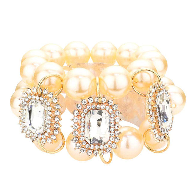 Glass Stone Accented Pearl Stretch Bracelet