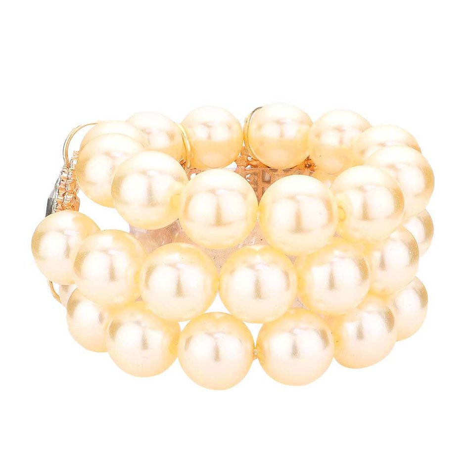Glass Stone Accented Pearl Stretch Bracelet