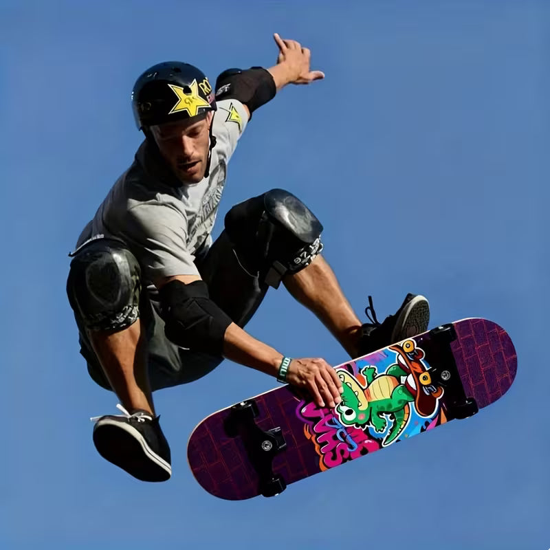 Crocodile Shadow Phantom Purple Skateboard with 9-Layer Maple Handle - Beginner-Friendly, Versatile for Street & Park Use