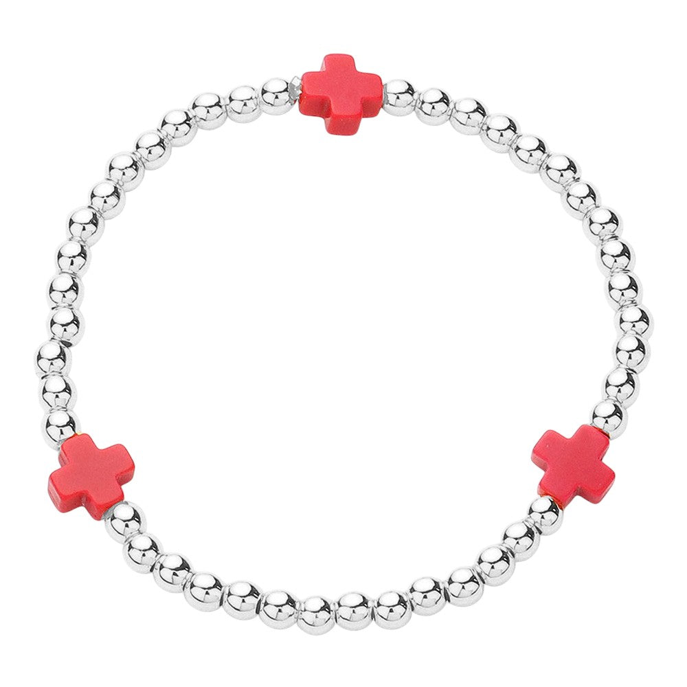 Cross Pointed Stainless Steel Ball Beaded Stretch Bracelet