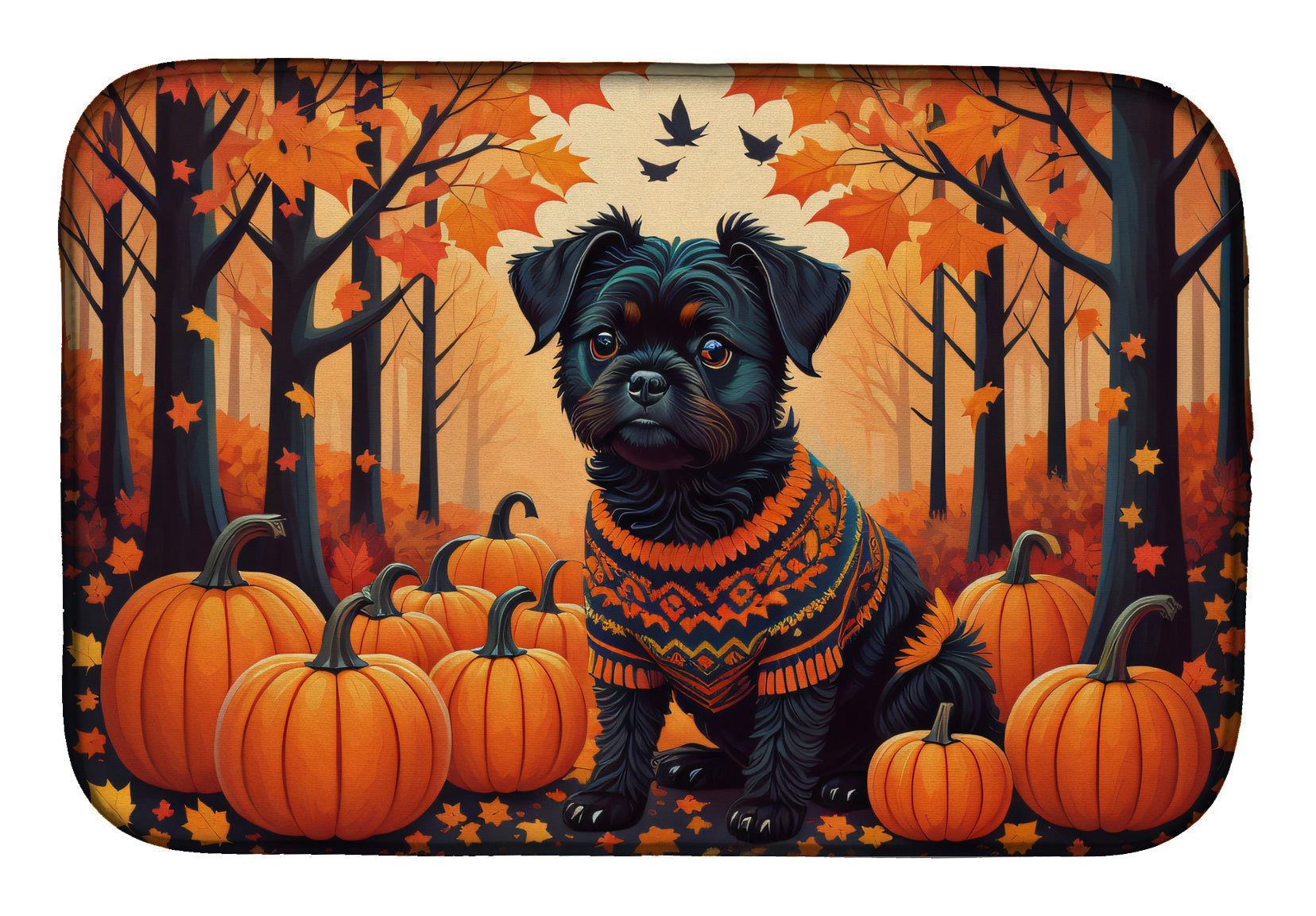 Affenpinscher Fall Dish Drying Mat Absorbent Dish Drying Mat Pad for Kitchen Counter Dish Drainer Mat for Countertop, 14 x 21", Multicolor