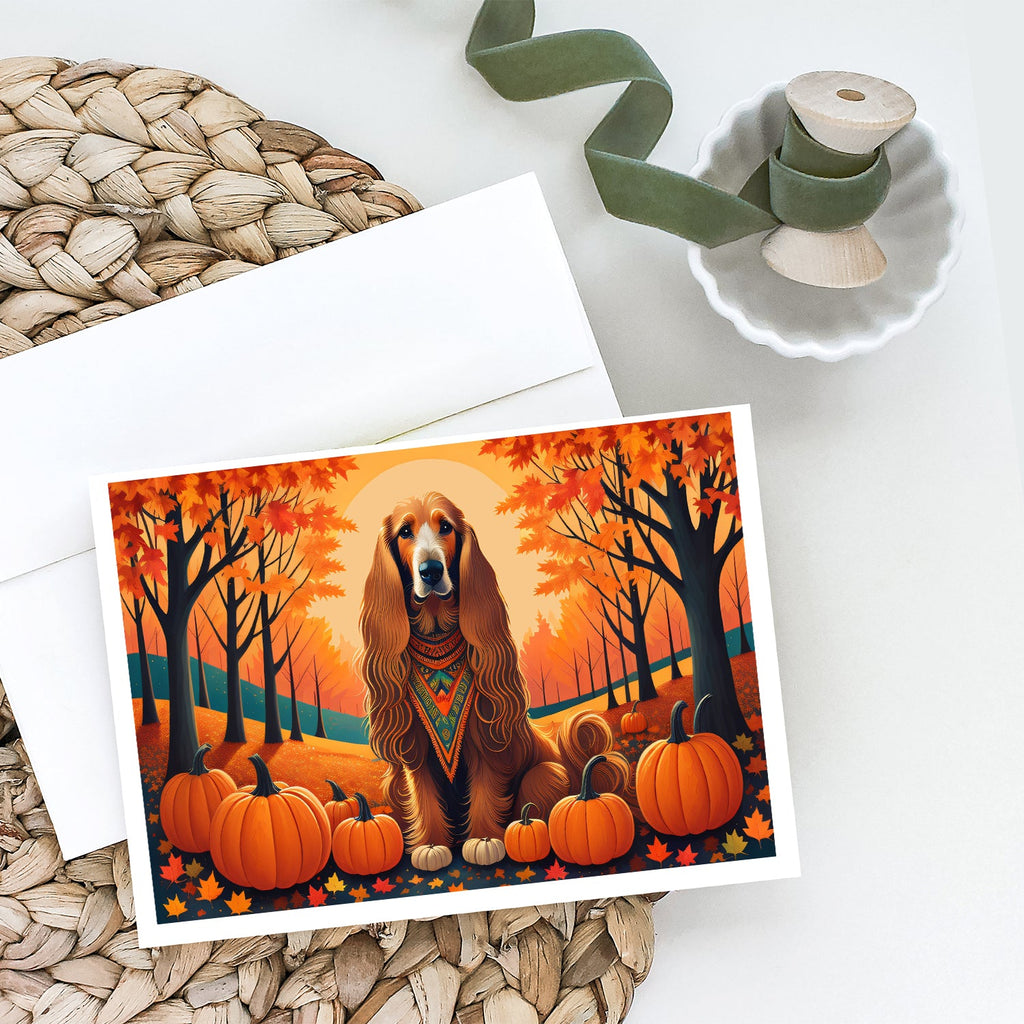 Afghan Hound Fall Greeting Cards Pack of 8 Blank Cards with Envelopes Whimsical A7 Size 5x7