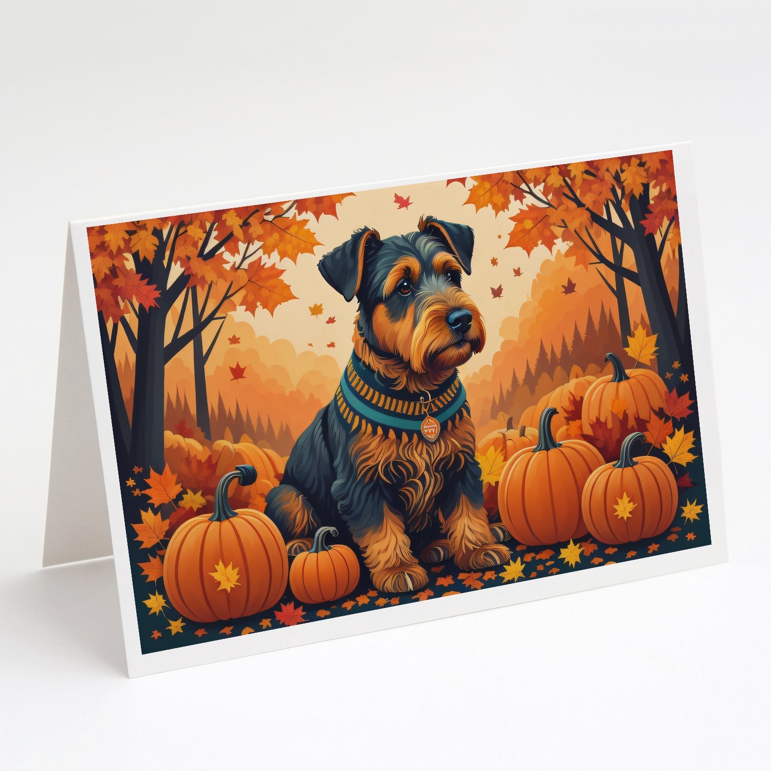 Airedale Terrier Fall Greeting Cards Pack of 8 Blank Cards with Envelopes Whimsical A7 Size 5x7