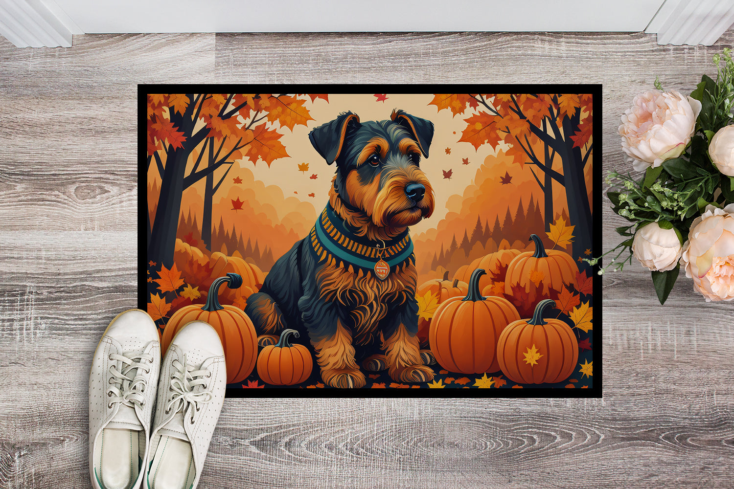 Airedale Terrier Fall Doormat Indoor Outdoor 24H X 36W Front Door Mat Rugs for Entryway, Non Slip Washable Low Pile,