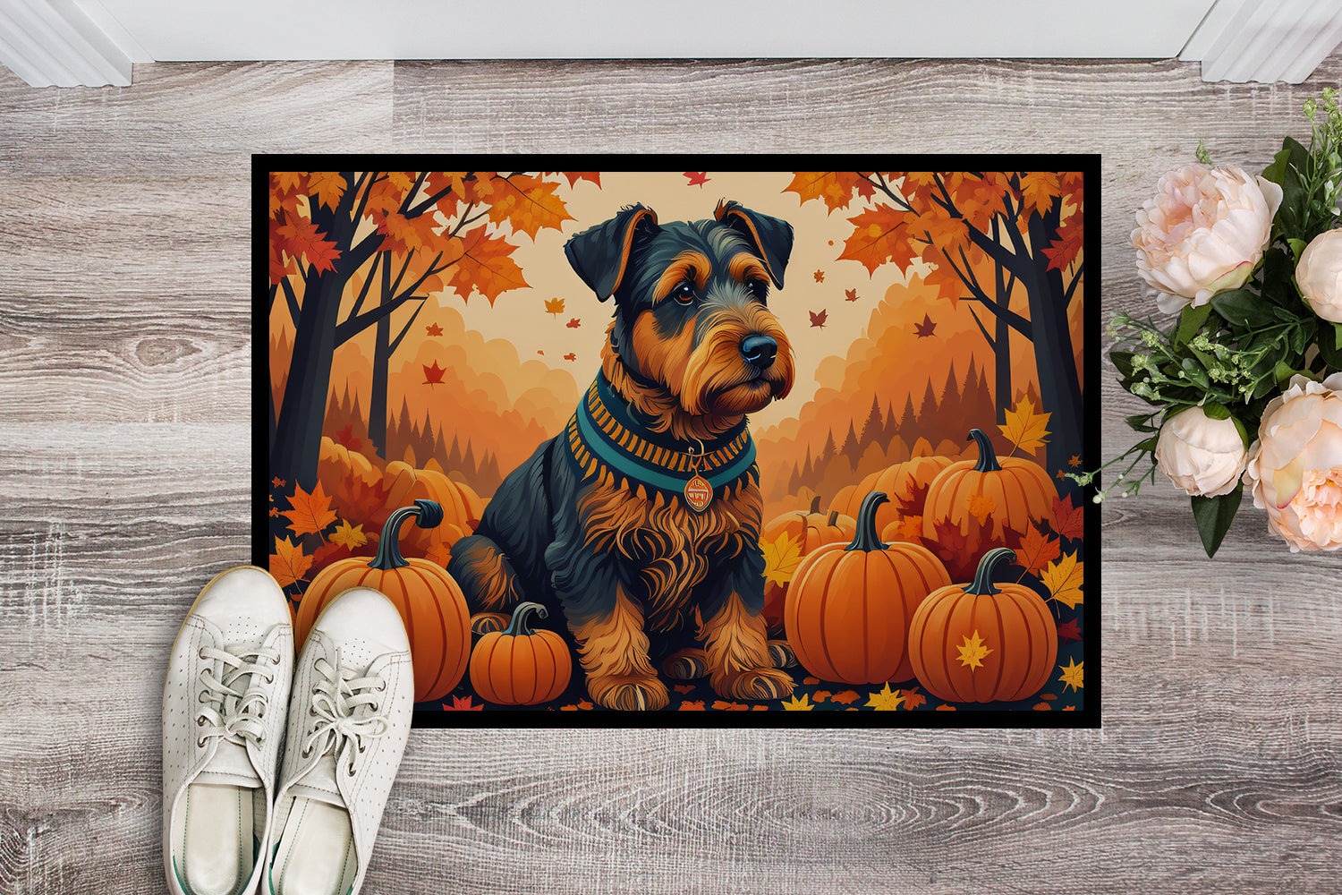 Airedale Terrier Fall Doormat Indoor Outdoor 18H X 27W Front Door Mat Rugs for Entryway, Non Slip Washable