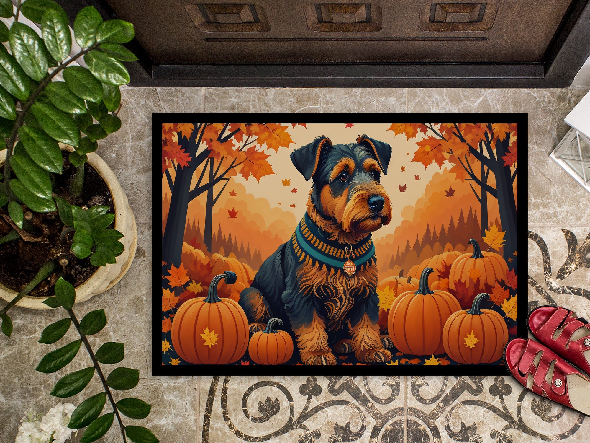 Airedale Terrier Fall Doormat Indoor Outdoor 18H X 27W Front Door Mat Rugs for Entryway, Non Slip Washable