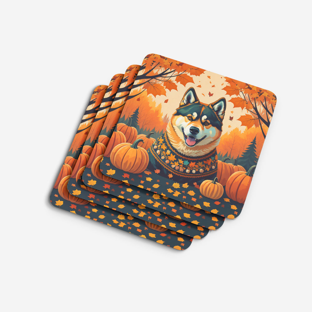 Akita Fall Foam Coasters Set of 4 Cup Coasters for Indoor Outdoor, Tabletop Protection, Anti Slip, Mouse pad Material
