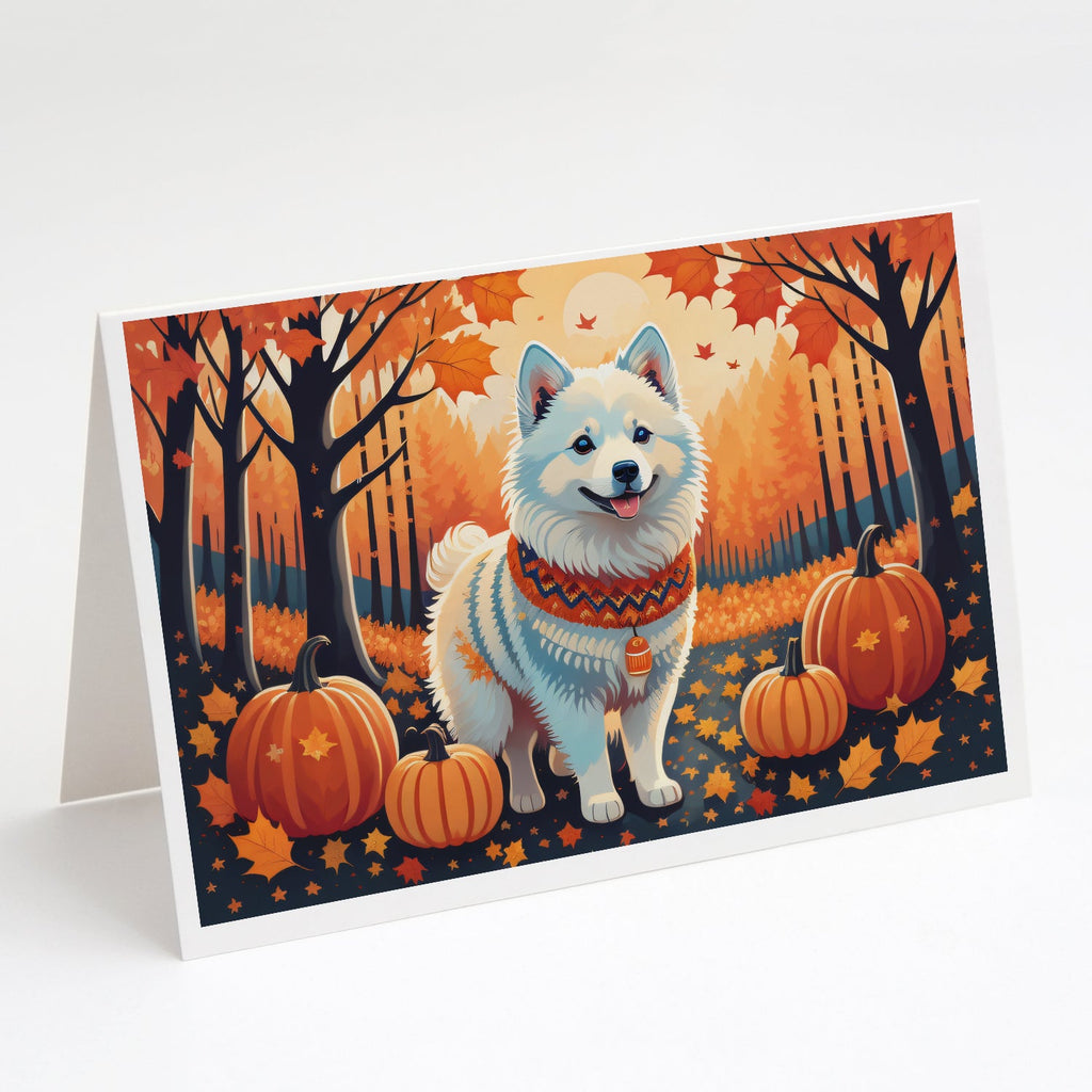 American Eskimo Fall Greeting Cards Pack of 8 Blank Cards with Envelopes Whimsical A7 Size 5x7