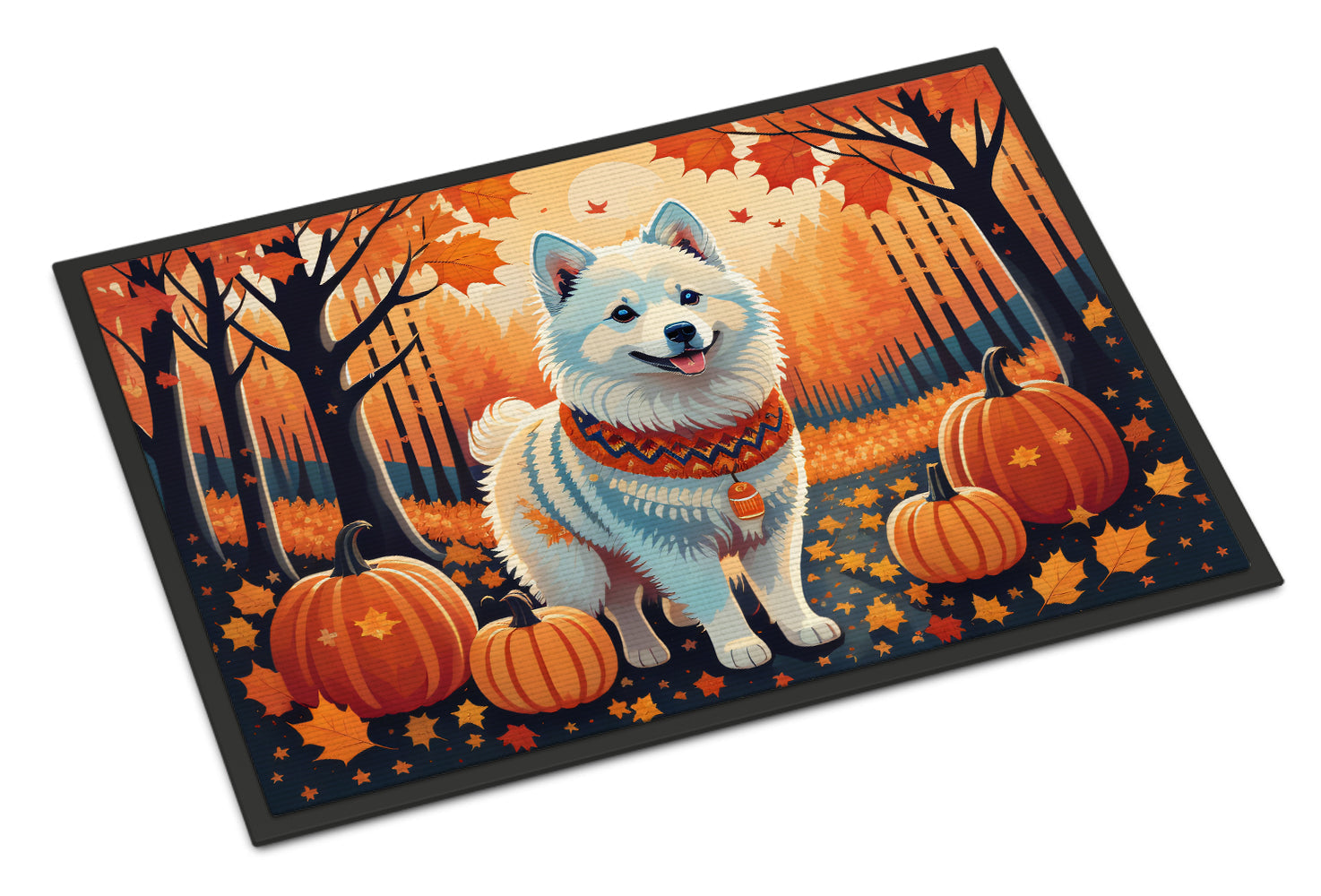 American Eskimo Fall Doormat Indoor Outdoor 24H X 36W Front Door Mat Rugs for Entryway, Non Slip Washable Low Pile,