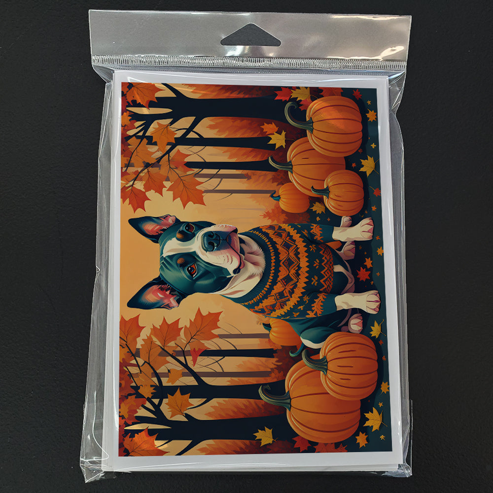 Pit Bull Terrier Fall Greeting Cards Pack of 8 Blank Cards with Envelopes Whimsical A7 Size 5x7