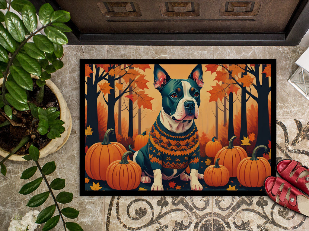 Pit Bull Terrier Fall Doormat Indoor Outdoor 18H X 27W Front Door Mat Rugs for Entryway, Non Slip Washable