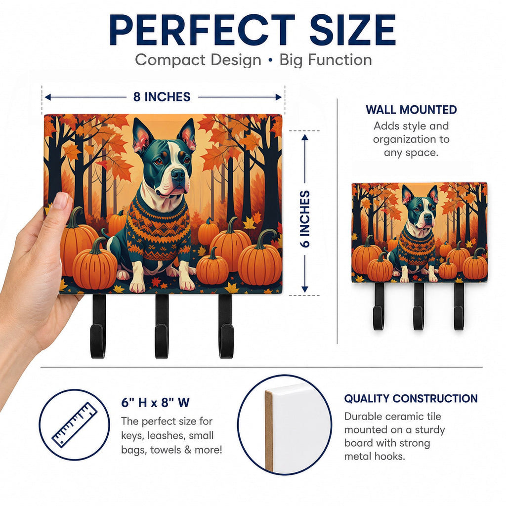 Pit Bull Terrier Fall Leash or Key Holder Wall Hooks, Coat Rack Wall Mount, for Hanging Keys, Towels, Aprons, Leashes