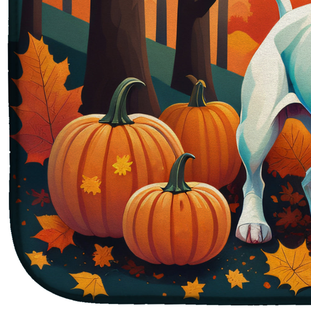 White Pit Bull Terrier Fall Dish Drying Mat Absorbent Dish Drying Mat Pad for Kitchen Counter Dish Drainer Mat for Countertop, 14 x 21", Multicolor