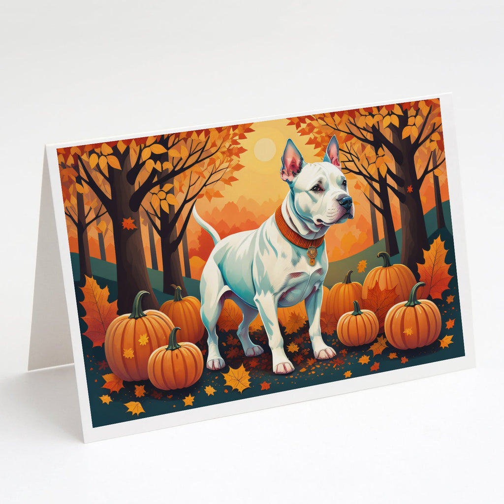 White Pit Bull Terrier Fall Greeting Cards Pack of 8 Blank Cards with Envelopes Whimsical A7 Size 5x7