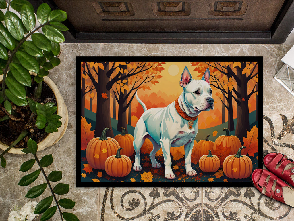 White Pit Bull Terrier Fall Doormat Indoor Outdoor 24H X 36W Front Door Mat Rugs for Entryway, Non Slip Washable Low Pile,