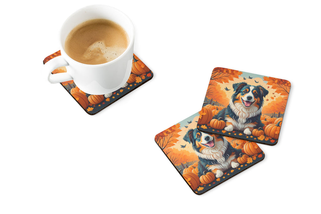 Australian Shepherd Terrier Fall Foam Coasters Set of 4 Cup Coasters for Indoor Outdoor, Tabletop Protection, Anti Slip, Mouse pad Material