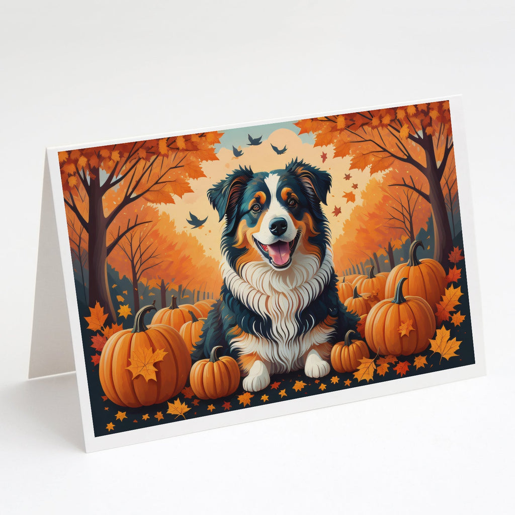 Australian Shepherd Terrier Fall Greeting Cards Pack of 8 Blank Cards with Envelopes Whimsical A7 Size 5x7