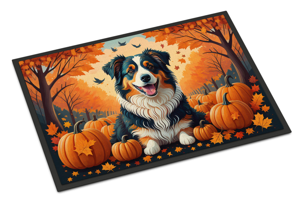 Australian Shepherd Terrier Fall Doormat Indoor Outdoor 24H X 36W Front Door Mat Rugs for Entryway, Non Slip Washable Low Pile,
