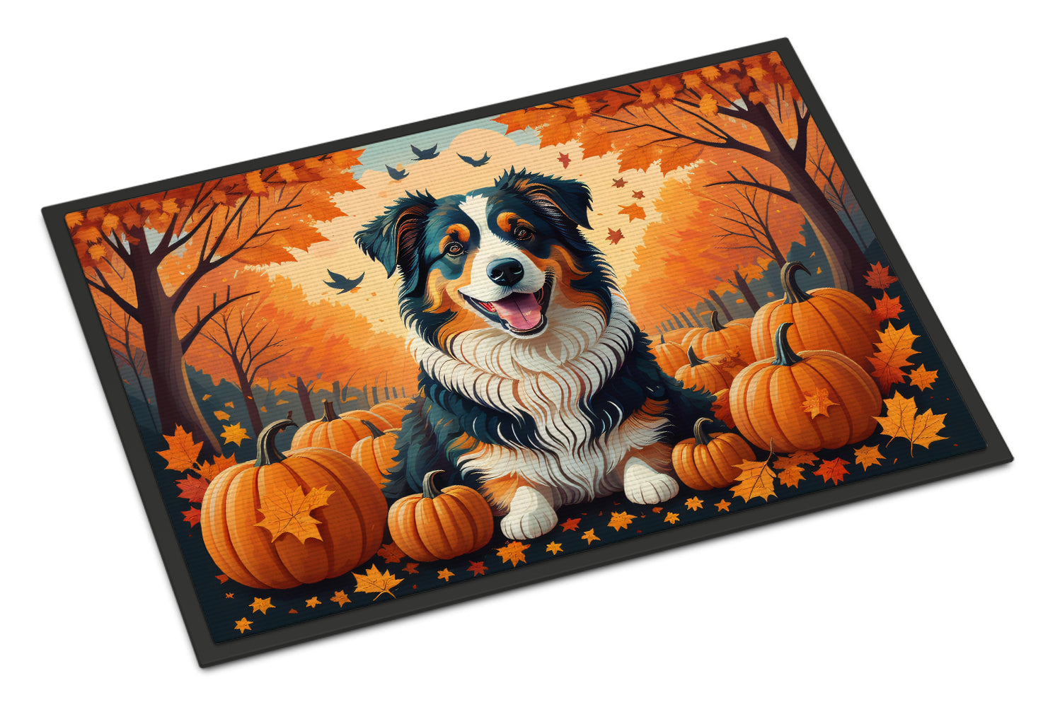 Australian Shepherd Terrier Fall Doormat Indoor Outdoor 18H X 27W Front Door Mat Rugs for Entryway, Non Slip Washable