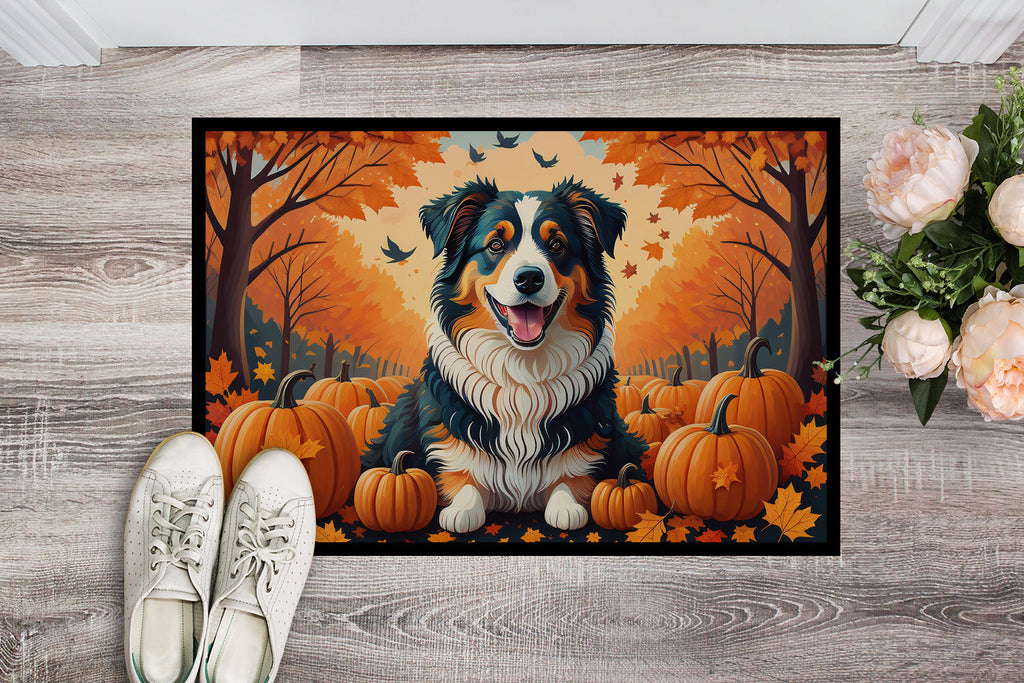 Australian Shepherd Terrier Fall Doormat Indoor Outdoor 18H X 27W Front Door Mat Rugs for Entryway, Non Slip Washable