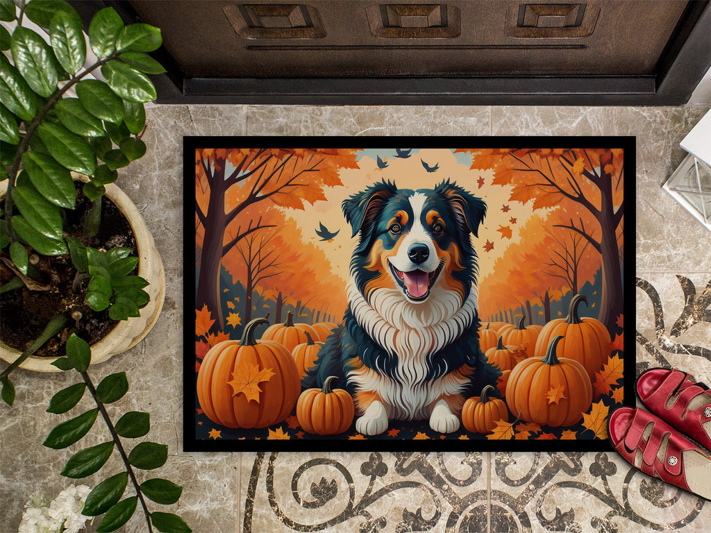 Australian Shepherd Terrier Fall Doormat Indoor Outdoor 18H X 27W Front Door Mat Rugs for Entryway, Non Slip Washable