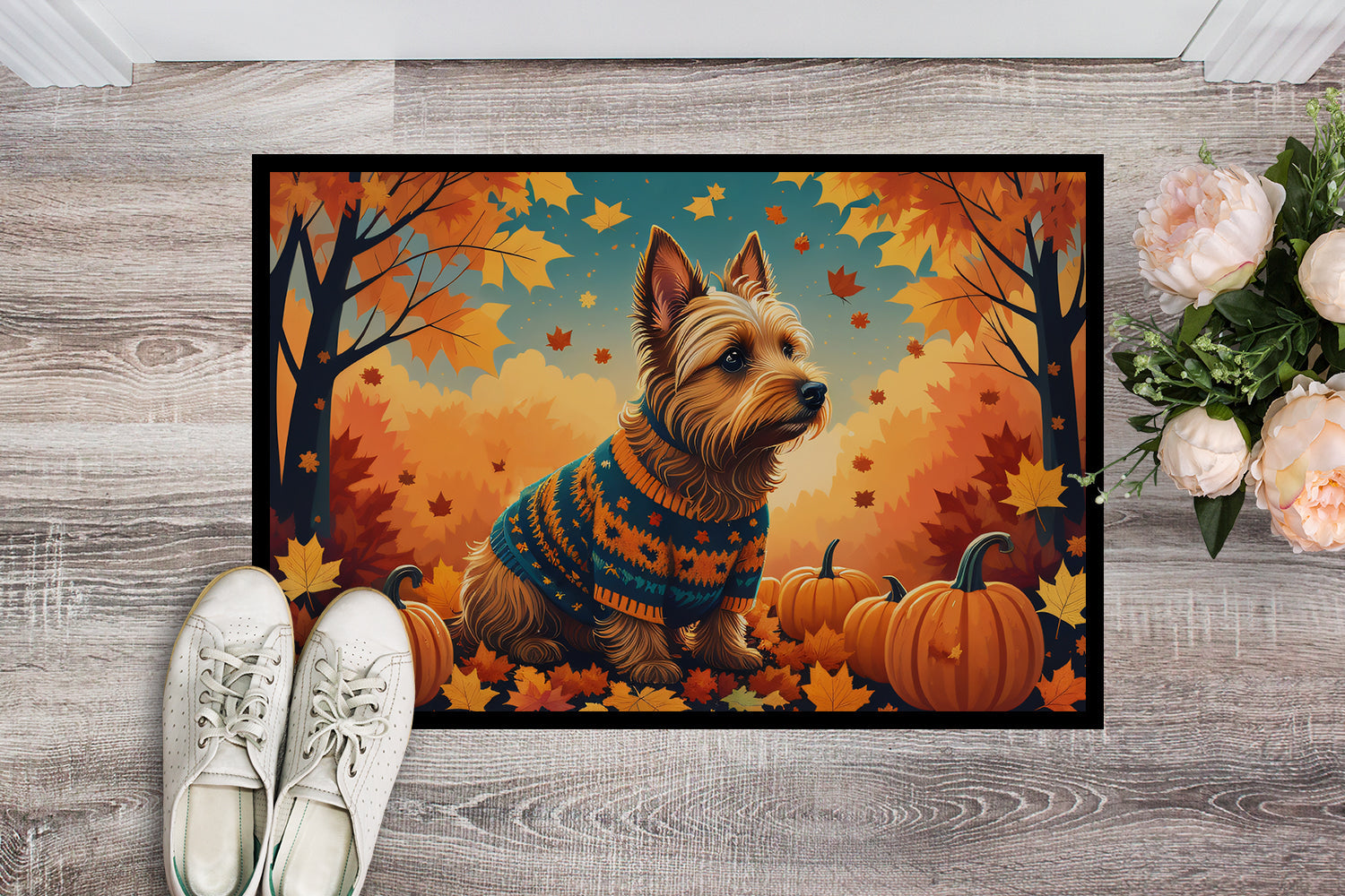 Australian Terrier Terrier Fall Doormat Indoor Outdoor 18H X 27W Front Door Mat Rugs for Entryway, Non Slip Washable