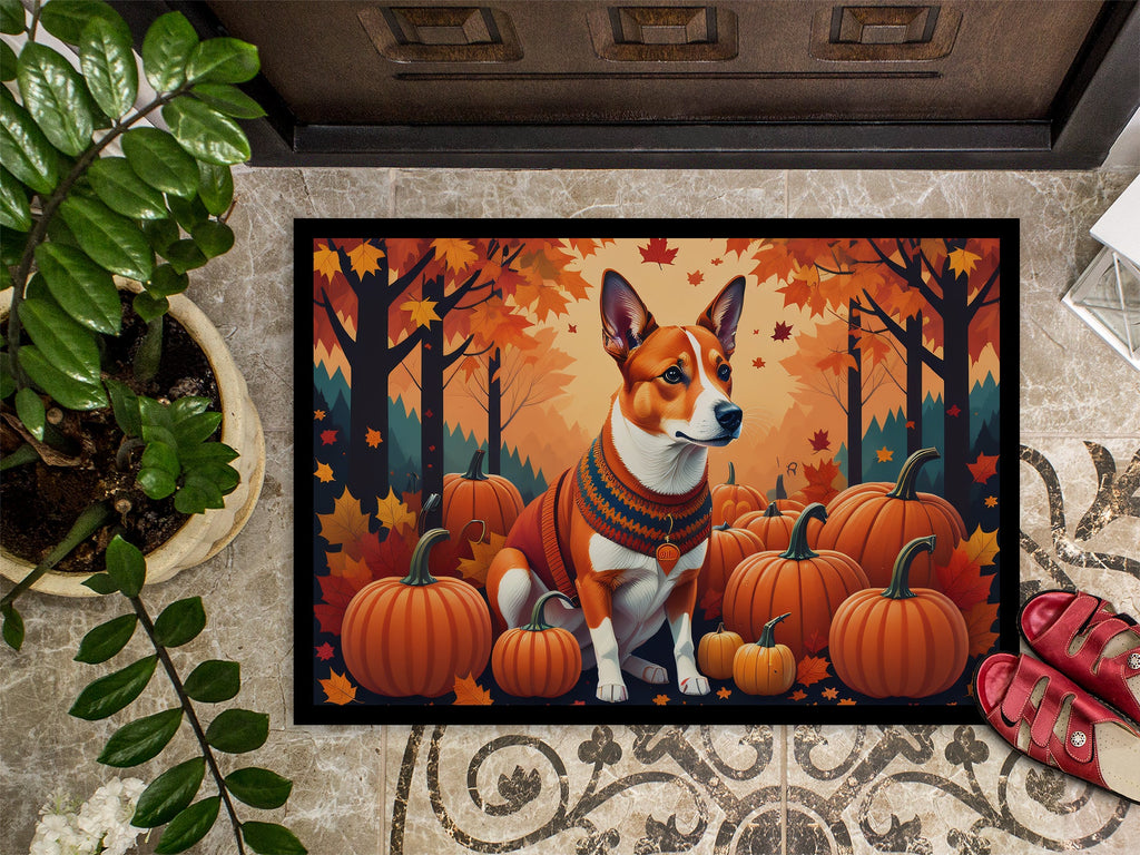 Red Basenji Fall Doormat Indoor Outdoor 24H X 36W Front Door Mat Rugs for Entryway, Non Slip Washable Low Pile,