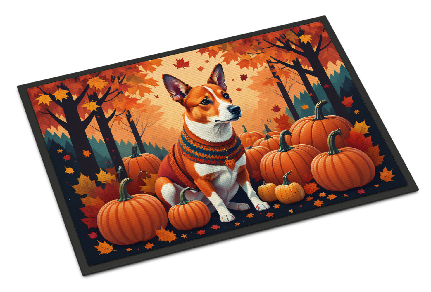 Red Basenji Fall Doormat Indoor Outdoor 18H X 27W Front Door Mat Rugs for Entryway, Non Slip Washable