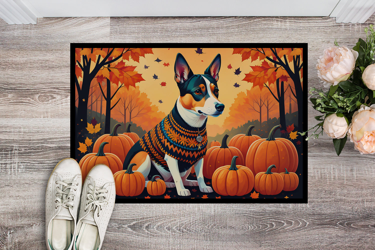 Basenji Fall Doormat Indoor Outdoor 24H X 36W Front Door Mat Rugs for Entryway, Non Slip Washable Low Pile,