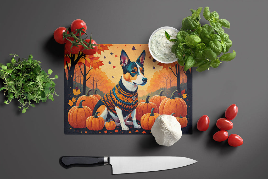 Basenji Fall Cutting Board Tempered Glass Kitchen Cutting Surface, Heat Resistant Chopping, Non-Slip Feet, Food Prep & Serving