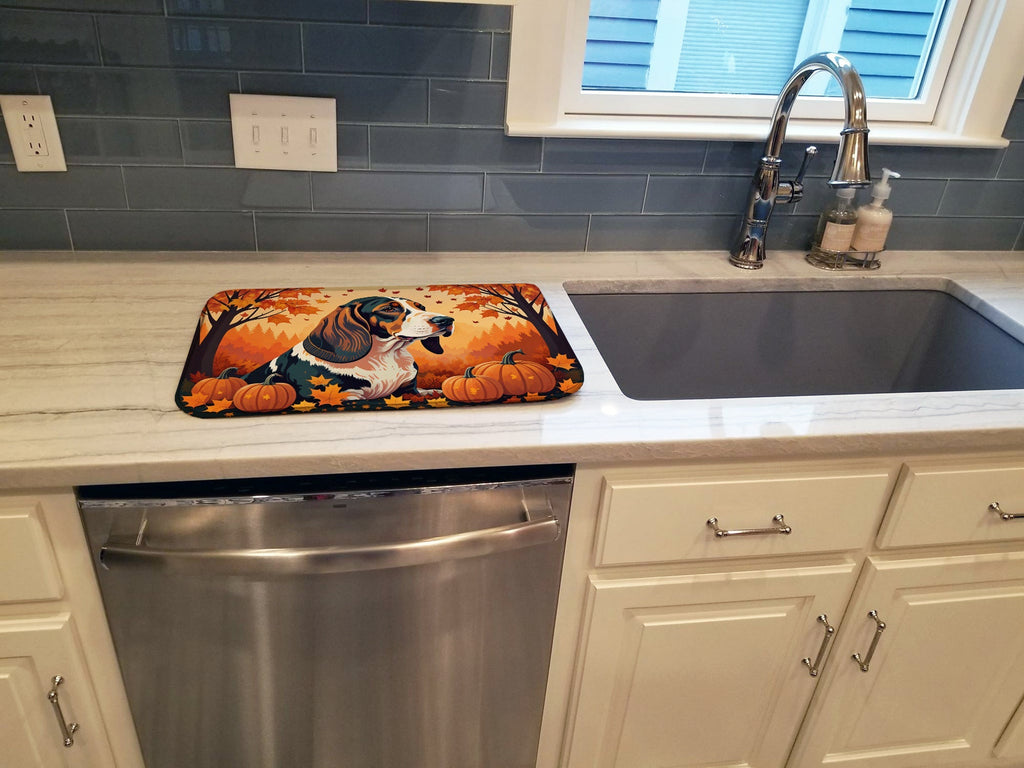 Basset Hound Fall Dish Drying Mat Absorbent Dish Drying Mat Pad for Kitchen Counter Dish Drainer Mat for Countertop, 14 x 21", Multicolor