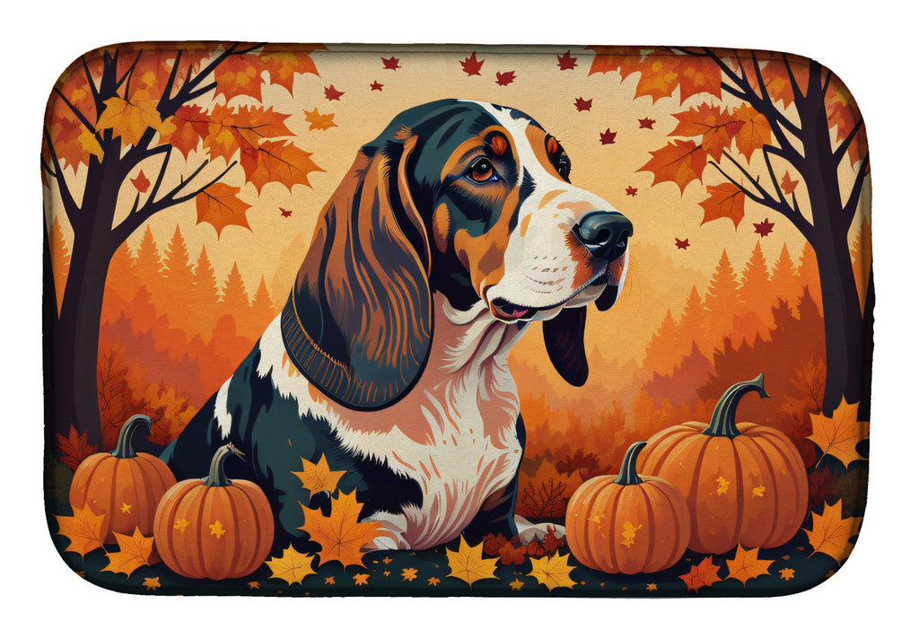 Basset Hound Fall Dish Drying Mat Absorbent Dish Drying Mat Pad for Kitchen Counter Dish Drainer Mat for Countertop, 14 x 21", Multicolor