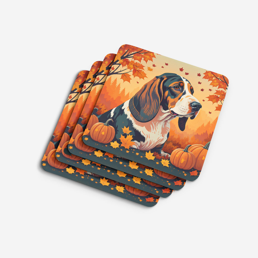 Basset Hound Fall Foam Coasters Set of 4 Cup Coasters for Indoor Outdoor, Tabletop Protection, Anti Slip, Mouse pad Material