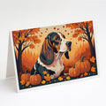 Basset Hound Fall Greeting Cards Pack of 8 Blank Cards with Envelopes Whimsical A7 Size 5x7