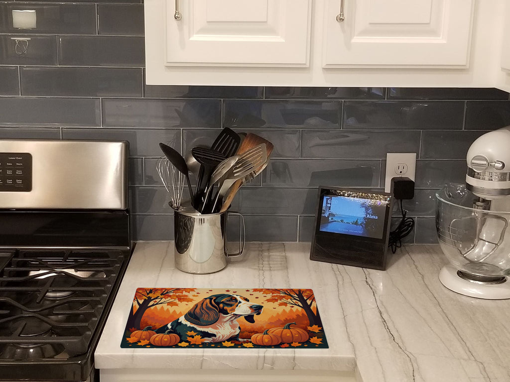 Basset Hound Fall Cutting Board Tempered Glass Kitchen Cutting Surface, Heat Resistant Chopping, Non-Slip Feet, Food Prep & Serving