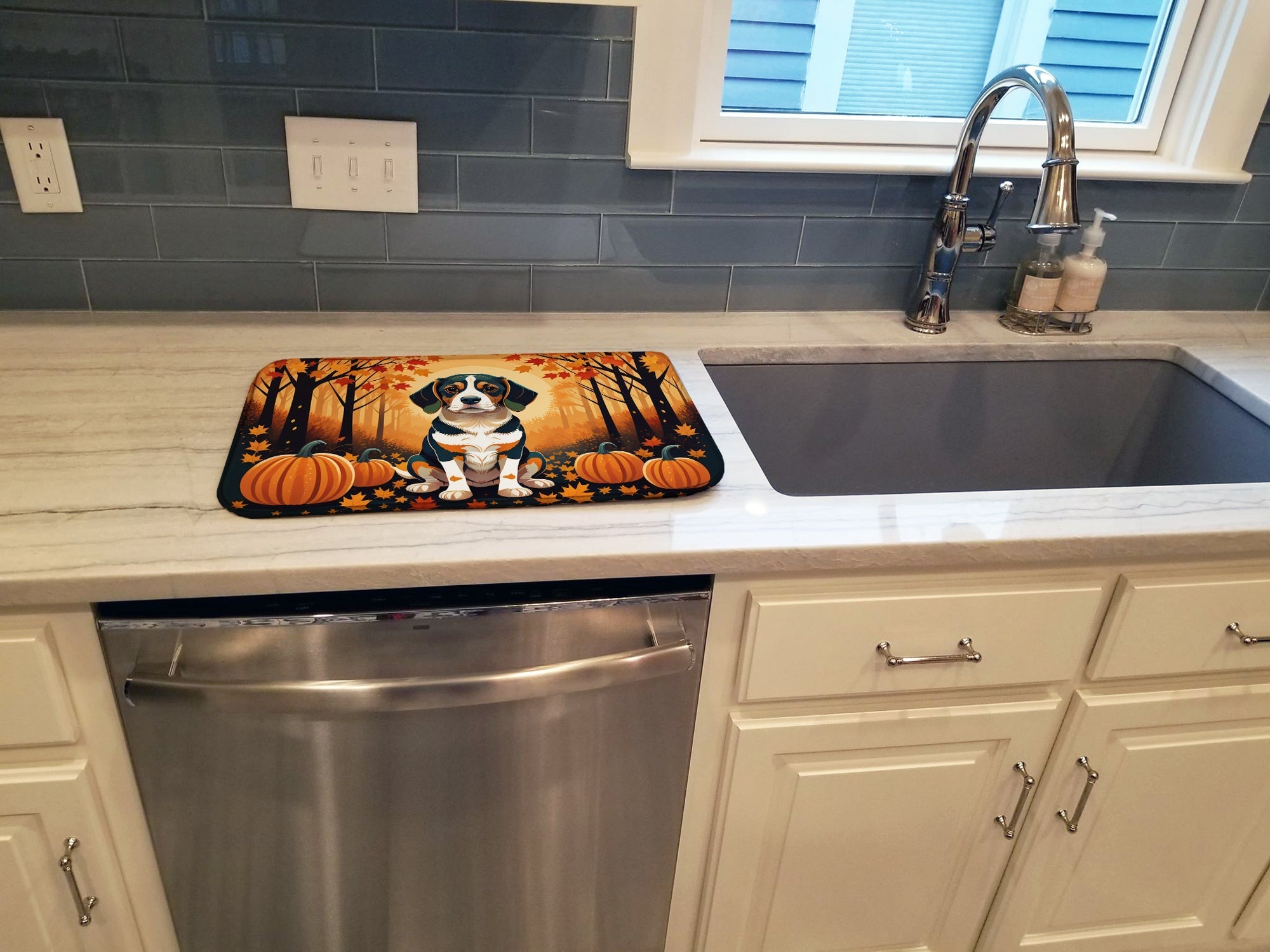 Beagle Fall Dish Drying Mat Absorbent Dish Drying Mat Pad for Kitchen Counter Dish Drainer Mat for Countertop, 14 x 21", Multicolor