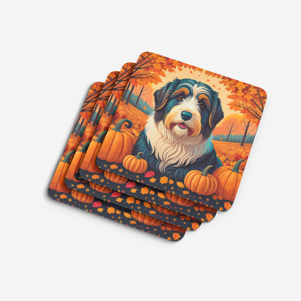 Bearded Collie Fall Foam Coasters Set of 4 Cup Coasters for Indoor Outdoor, Tabletop Protection, Anti Slip, Mouse pad Material
